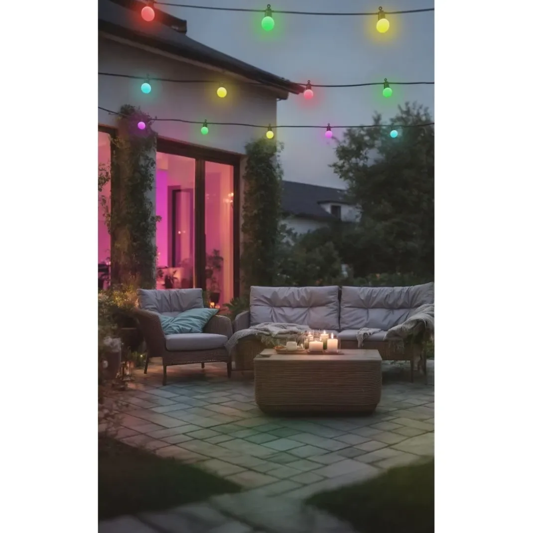 Smarte LED-Lichterkette, WLAN Lampenkette, außen IP44, Farbwechsel, 8 m