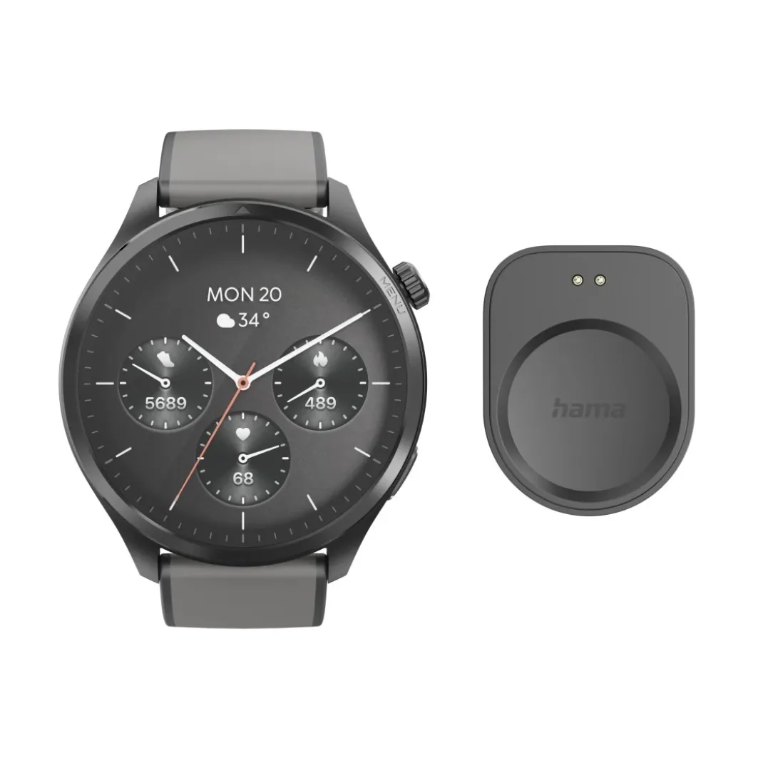 Smartwatch "9000", GPS, Musikspeicher, AMOLED 47 mm, IP68 + 5 ATM, Anthraz.