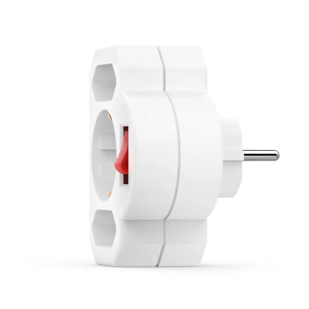 Steckdosenadapter 3-fach, 1x Schutzkontakt, 2x Euro, Schalter, Weiß