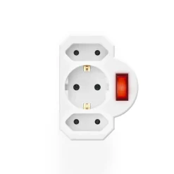 Steckdosenadapter 3-fach, 1x Schutzkontakt, 2x Euro, Schalter, Weiß