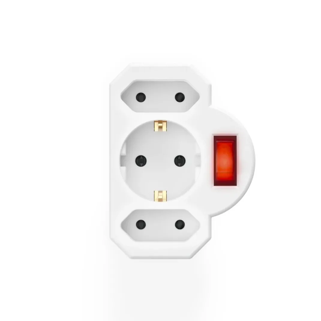 Steckdosenadapter 3-fach, 1x Schutzkontakt, 2x Euro, Schalter, Weiß