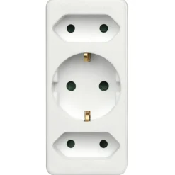 Steckdosenadapter 3-fach, 1x Schutzkontakt, 2x Euro, Weiß