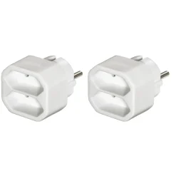 Steckdosenadapter 2-fach, 2x Euro-Steckdose, Doppelpack, Weiß