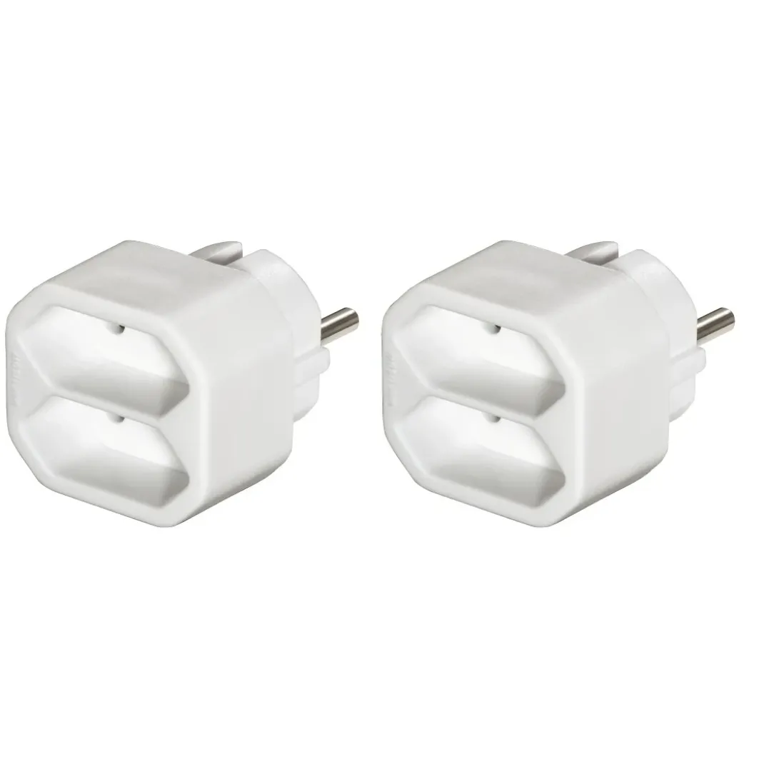 Steckdosenadapter 2-fach, 2x Euro-Steckdose, Doppelpack, Weiß