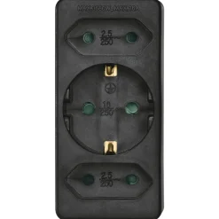 Steckdosenadapter 3-fach, 1x Schutzkontakt, 2x Euro, Schwarz