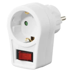Steckdosenadapter, Schutzkontakt-Steckdose, Schalter, Weiß