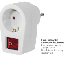 Steckdosenadapter, Schutzkontakt-Steckdose, 2-poliger Schalter, Weiß