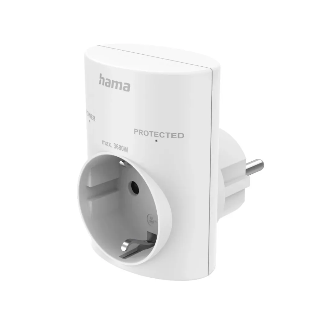 Steckdosenadapter, Schutzkontakt, Überspannungsschutz, Netzspannung, Weiß