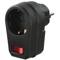 Steckdosenadapter, Schutzkontakt-Steckdose, Schalter, Schwarz
