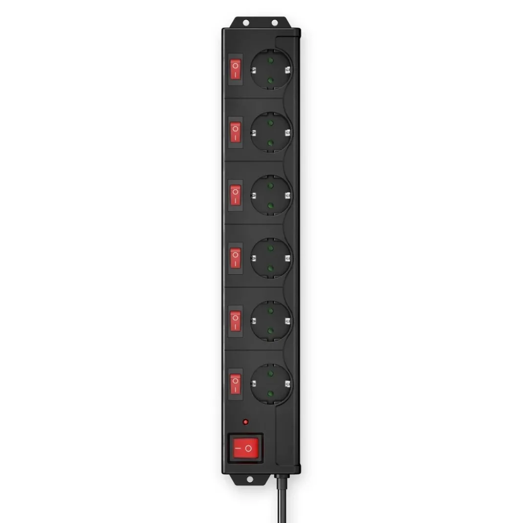 Steckdosenleiste "6+1", XL, 6-fach, einzeln schaltbar, Schwarz