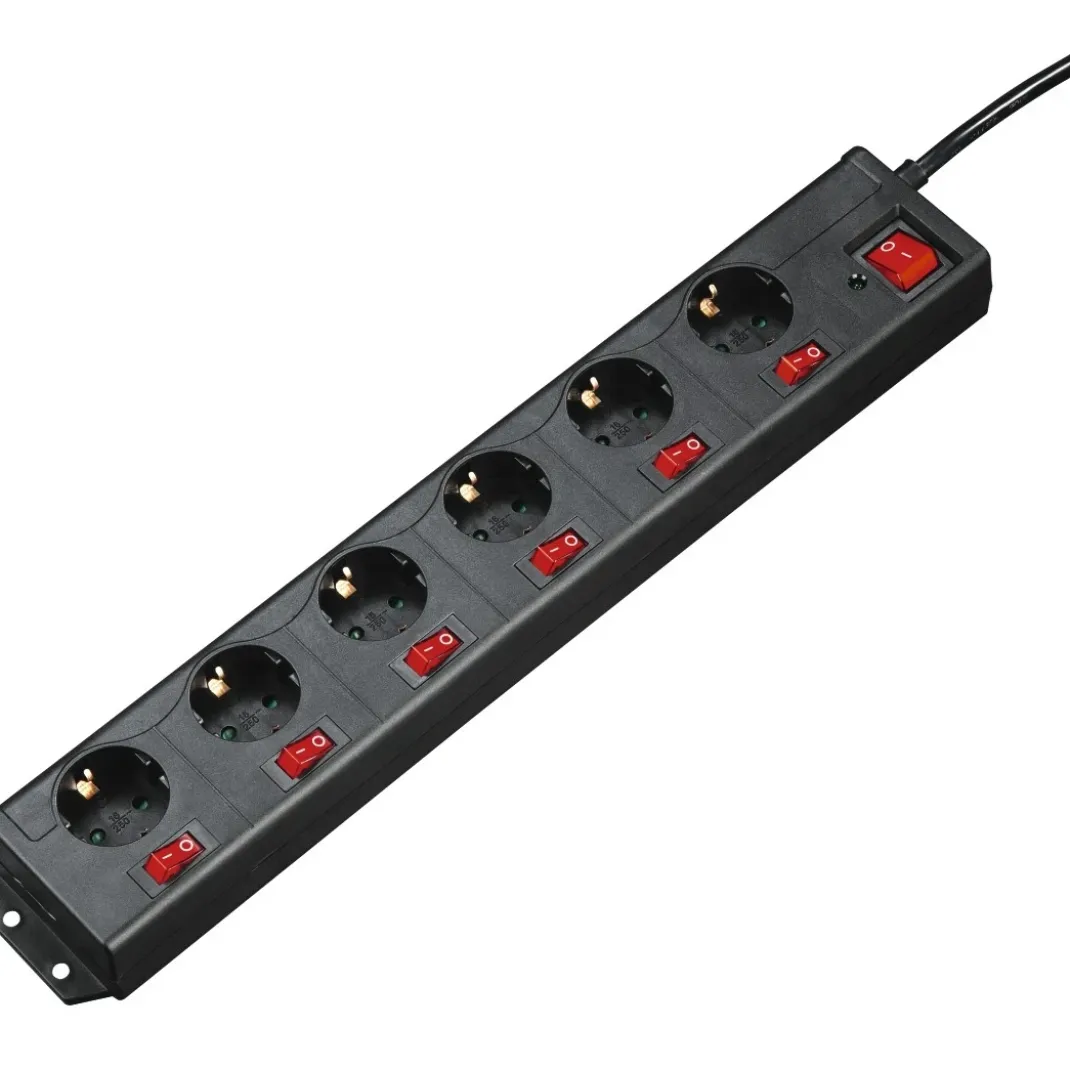 Steckdosenleiste "6+1", XL, 6-fach, einzeln schaltbar, Schwarz