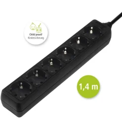 Steckdosenleiste 6-fach, 1,4 m, Schwarz