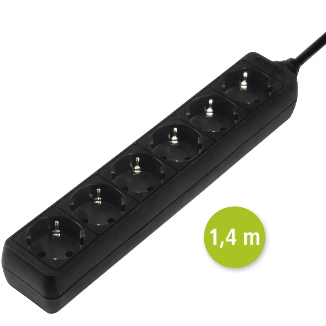 Steckdosenleiste 6-fach, 1,4 m, Schwarz