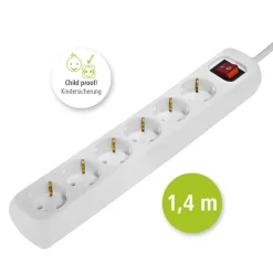 Steckdosenleiste 6-fach, mit Schalter, 1,4 m, Weiß