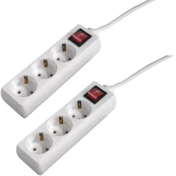 Steckdosenleiste 3-fach mit Schalter, 1,4 m, Weiß, 2er-Set