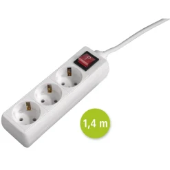 Steckdosenleiste 3-fach mit Schalter, 1,4 m, Weiß, 2er-Set