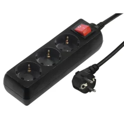 Steckdosenleiste 3-fach mit Schalter, 1,4 m, Schwarz, 2er-Set