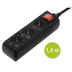 Steckdosenleiste 3-fach mit Schalter, 1,4 m, Schwarz, 2er-Set