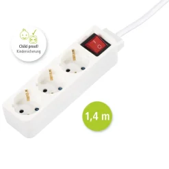 Steckdosenleiste, 3-fach, mit Schalter, 1,4 m, Weiß