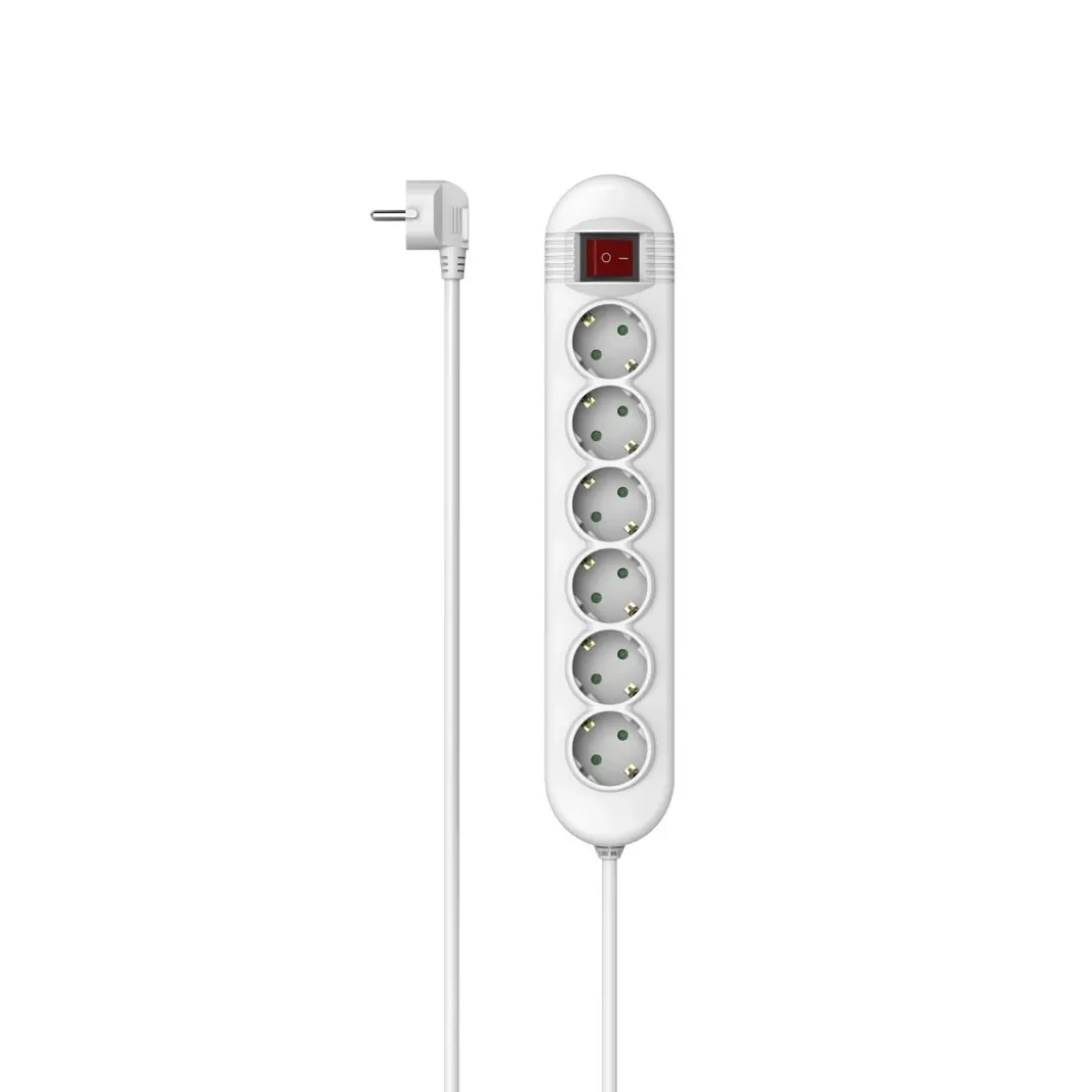 Steckdosenleiste, 6-fach, Schalter, optim. Schalterposition, 1,4 m, Weiß