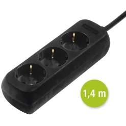 Steckdosenleiste 3-fach, Schwarz, 1,4 m
