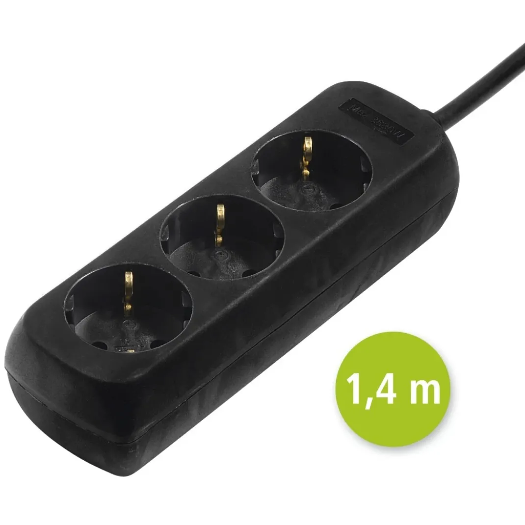 Steckdosenleiste 3-fach, Schwarz, 1,4 m