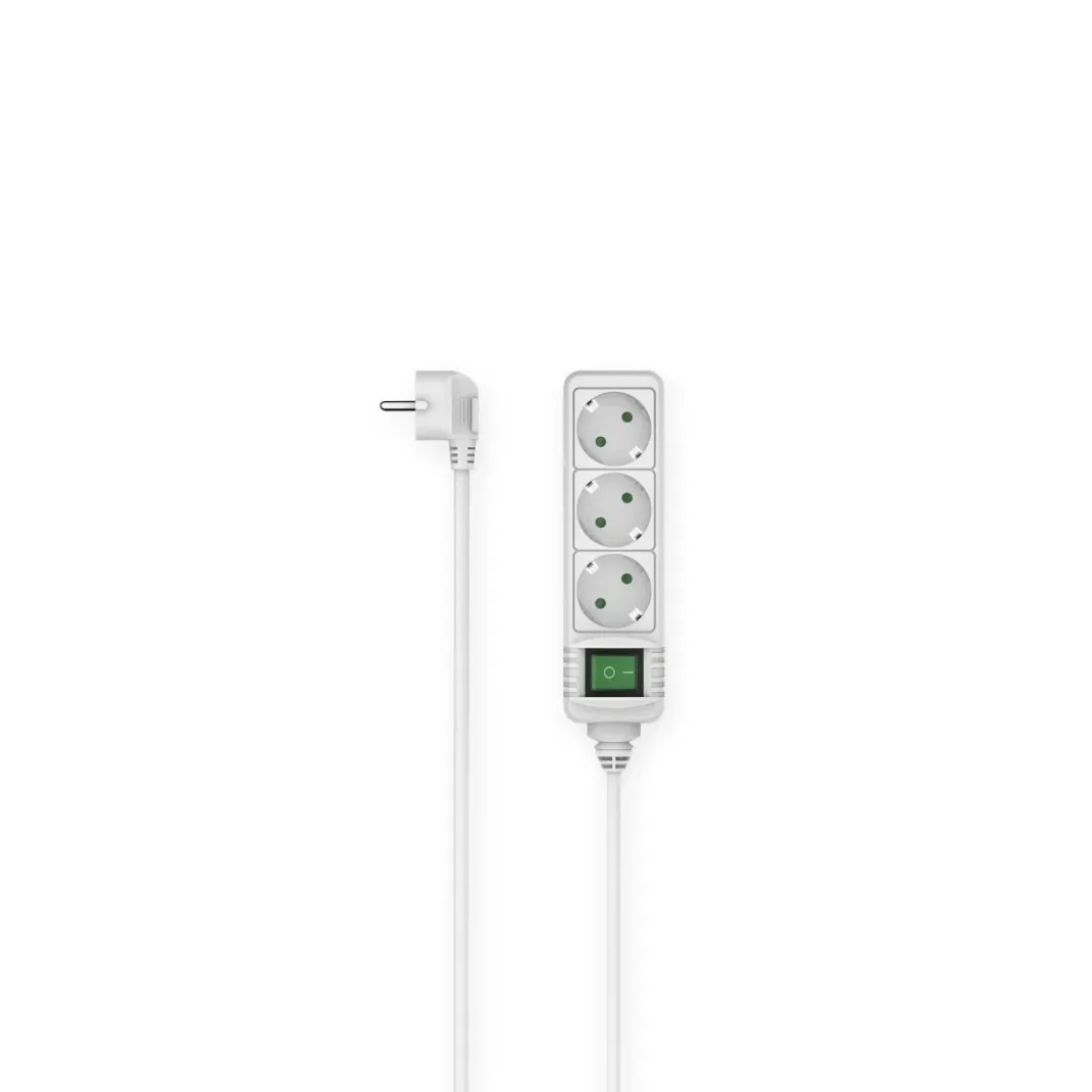 Steckdosenleiste, 3-fach, Schalter, 1,4 m, Weiß