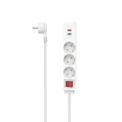 Steckdosenleiste, 3-fach, USB-C/A 18W, PD/FC, Schalter, Flachst., 1,4 m, W