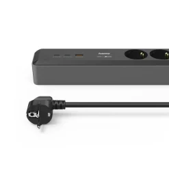 Steckdosenleiste, 3-fach, USB-C/A 100W, PD, Schalter, 1,4 m, Schwarz/Grau