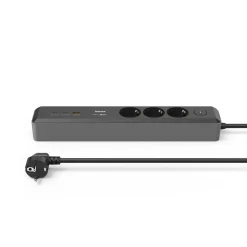 Steckdosenleiste, 3-fach, USB-C/A 100W, PD, Schalter, 1,4 m, Schwarz/Grau