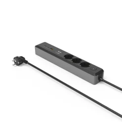 Steckdosenleiste, 3-fach, USB-C/A 100W, PD, Schalter, 1,4 m, Schwarz/Grau