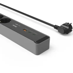 Steckdosenleiste, 3-fach, USB-C/A 100W, PD, Schalter, 1,4 m, Schwarz/Grau