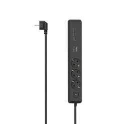 Steckdosenleiste, 3-fach, USB-C/A 100W, PD, Schalter, 1,4 m, Schwarz/Grau