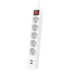 Steckdosenleiste, 5-fach, USB-A 17W, Schalter, 1,4 m, Weiß