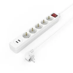 Steckdosenleiste, 5-fach, USB-A 17W, Schalter, 1,4 m, Weiß