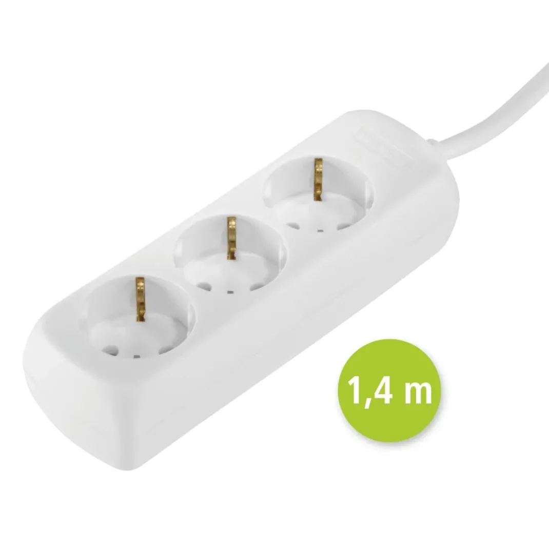 Steckdosenleiste 3-fach, Weiß, 1,4 m