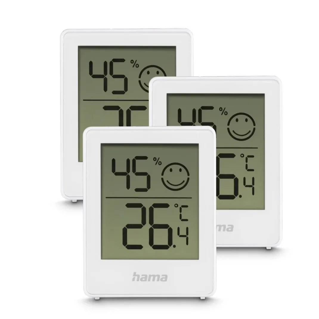 Thermometer und Hygrometer "Cres", digital, für innen, 3-er Set, Weiß
