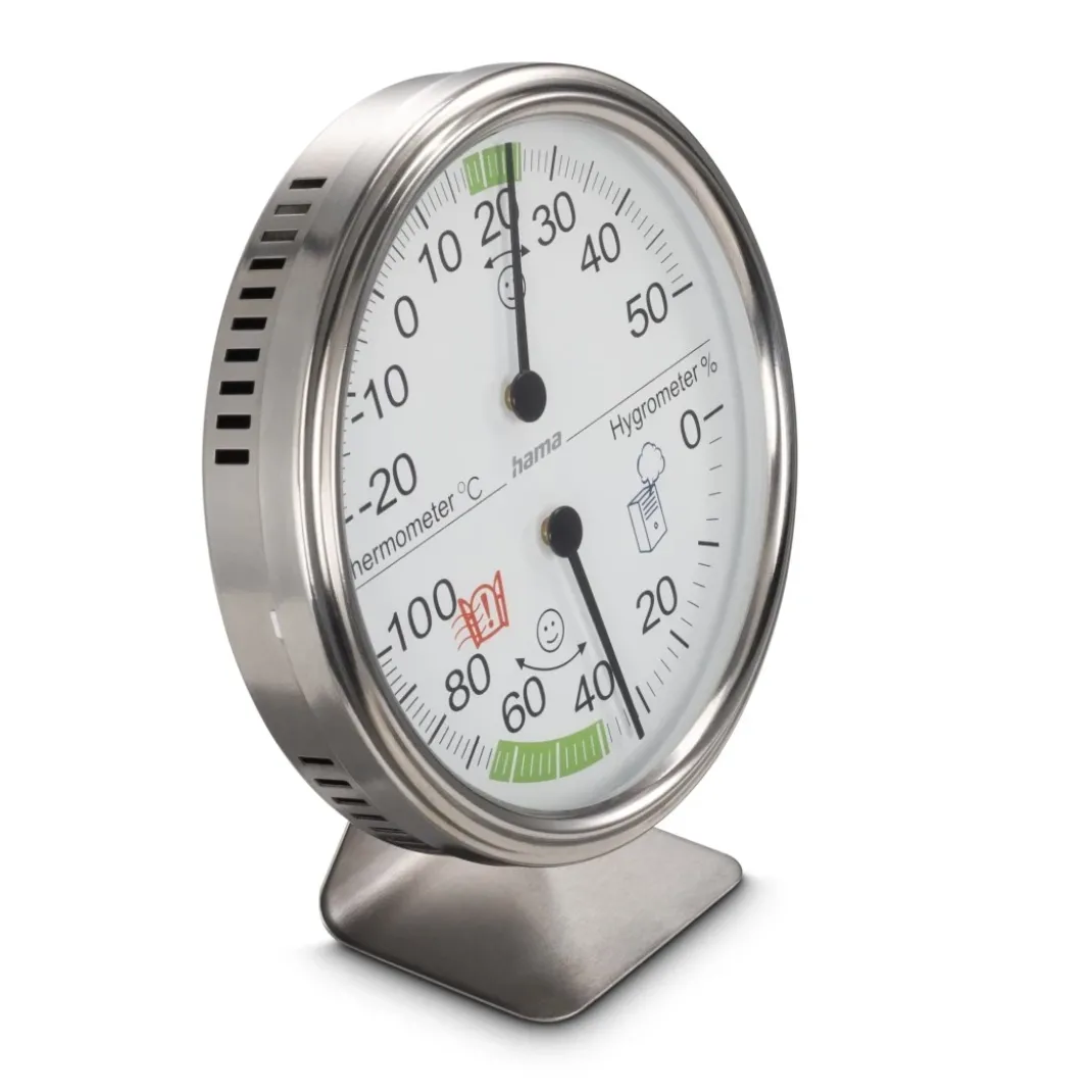Thermometer und Hygrometer "Tahiti", Ø 11 cm, Silber