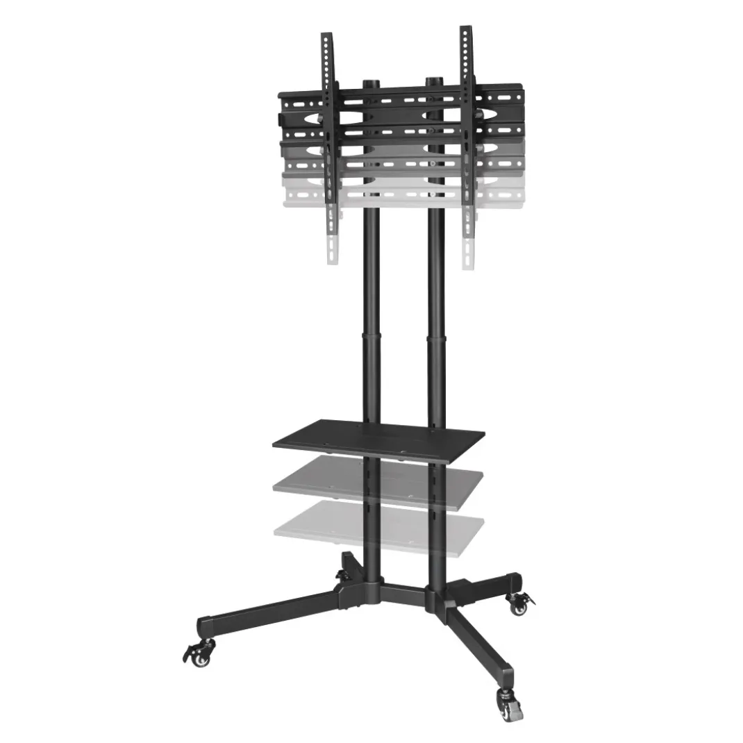TV-Ständer mit Rollen "Trolley", bis 75 Zoll, höhenverstellbar, Schwarz