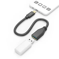 USB-Adapterkabel, OTG, USB-C-Stecker - USB-A-Buchse, 15 cm, Schwarz