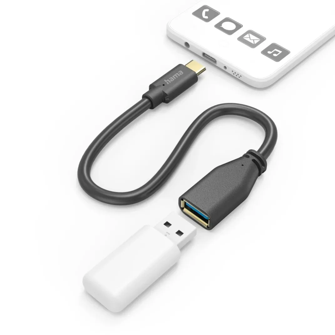 USB-Adapterkabel, OTG, USB-C-Stecker - USB-A-Buchse, 15 cm, Schwarz