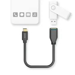 USB-Adapterkabel, OTG, USB-C-Stecker - USB-A-Buchse, 15 cm, Schwarz