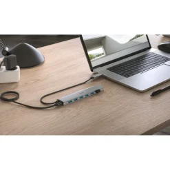 USB-Hub, 7 Ports, USB 3.2 Gen1, 5 Gbit/s, inkl. USB-C-Adapter und Netzteil
