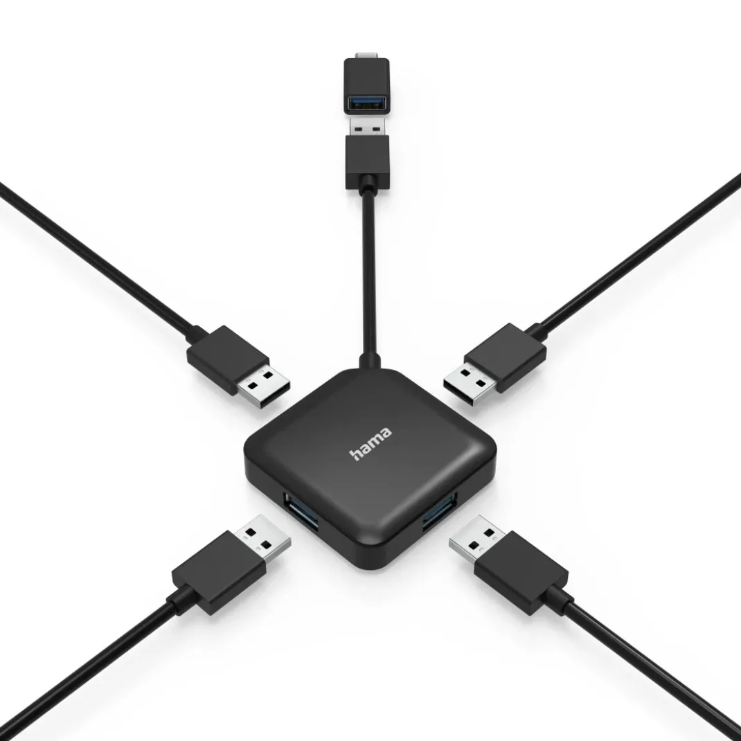 USB-Hub, 4 Ports, USB 3.2 Gen1, 5 Gbit/s, inkl. USB-C Adapter