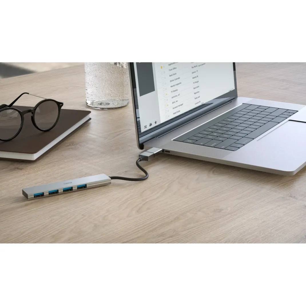 USB-Hub, 4 Ports, USB 3.2 Gen1, 5 Gbit/s, Ultra Slim, inkl. USB-C-Adapter