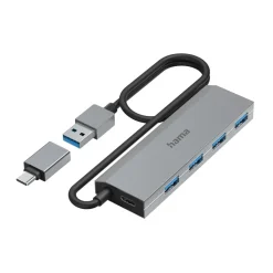 USB-Hub, 4 Ports, USB 3.2 Gen1, 5 Gbit/s, inkl. USB-C-Adapter und Netzteil