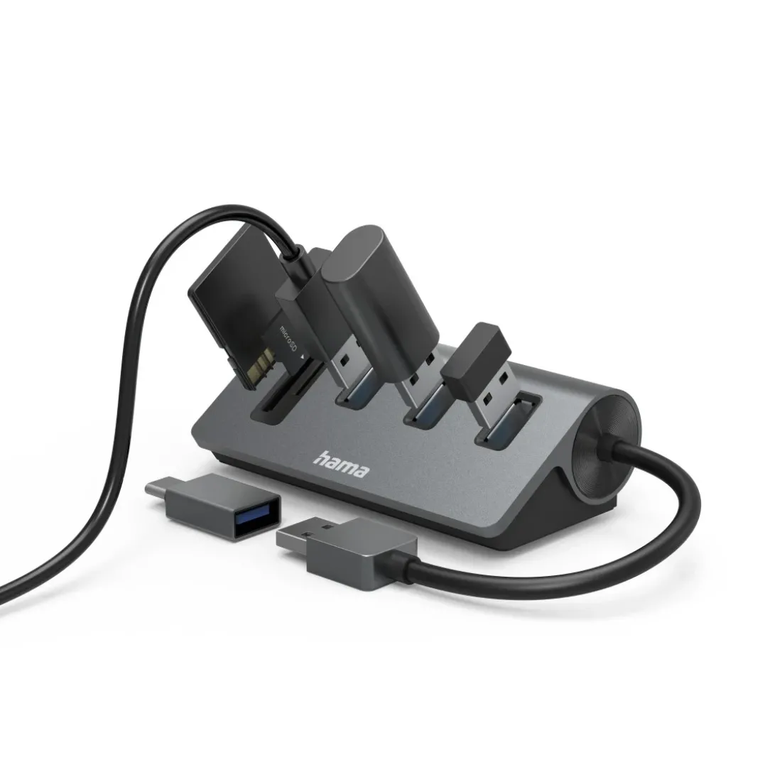 USB-Hub/Kartenleser, 5 Ports, 3x USB-A, SD, microSD, inkl. USB-C-Adapter