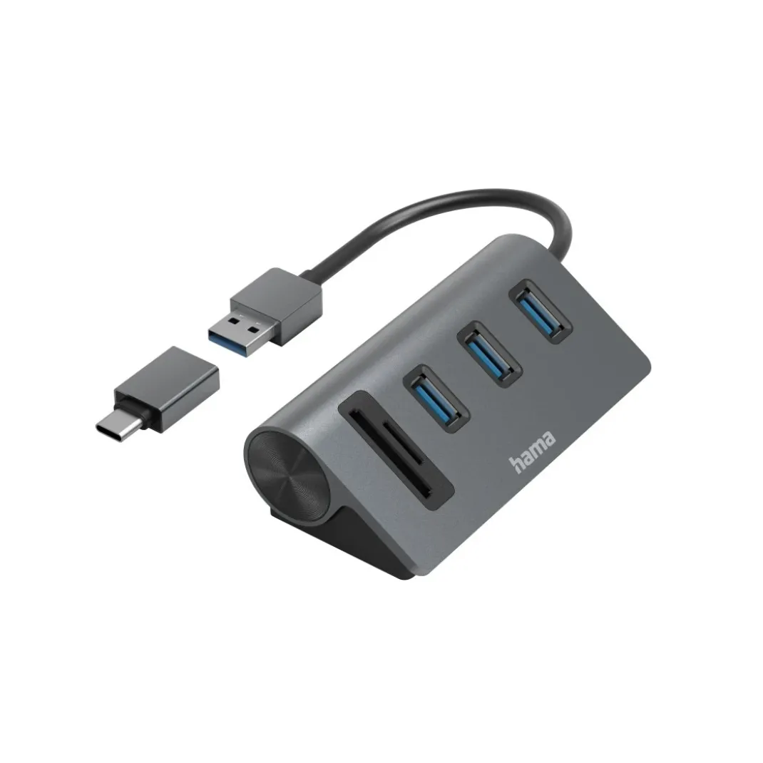 USB-Hub/Kartenleser, 5 Ports, 3x USB-A, SD, microSD, inkl. USB-C-Adapter