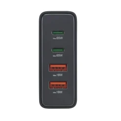 USB-Ladestation 4 Ports, GaN, Schnellladegerät, 2xUSB-C, 2xUSB-A, PD, 65 W