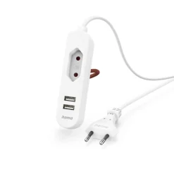 USB-Netzteil mit 1,9 m langem Kabel und Eurobuchse, 2x USB-A, Weiß